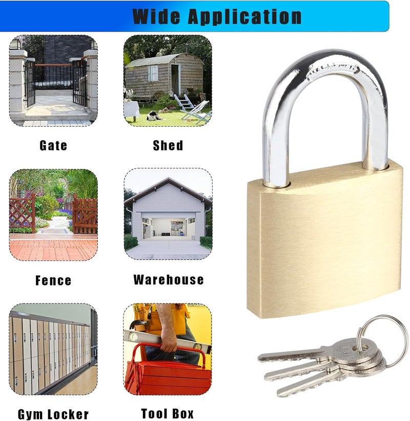 Fuaxat 4Pack Solid Brass Padlocks Keyed Alike, 1-1/2" Locker Lock with Keys, Weatherproof Padlock with Same Keys for Sheds, Storage Unit, School Gym Locker, Fence, Toolbox, Gate, Warehouse - Image 4